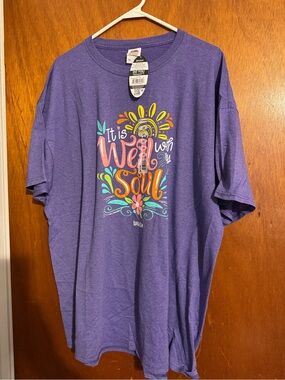 Kerusso Purple Graphic Tee with Multicolor Floral Script